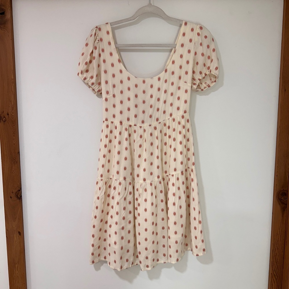 Jessica Simpson Polka Dot Tiered Mini Dress Women XS Cream Babydoll |‎ Boho